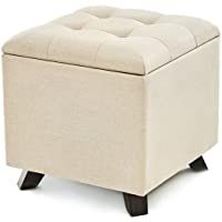 Los mejores  - Suhu Plaza Puff Baúl Taburete Asiento Otomana Almacenamiento Elegante Patas de Madera Maciza Asiento Beige